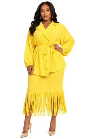 Modern Pleat Fringe Skirt Suit - 83022