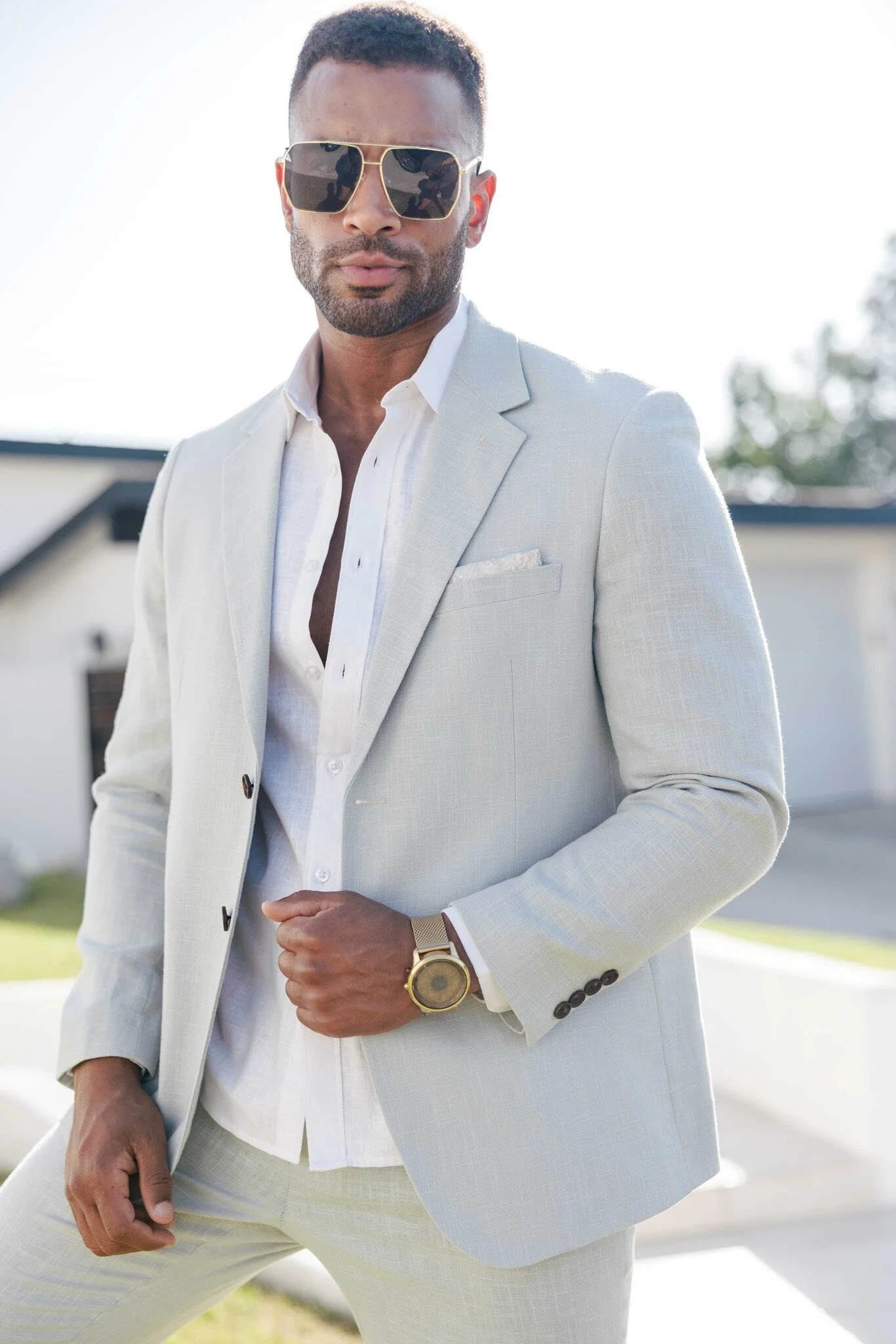 Men's Textured Linen Blend Suit - Image 4