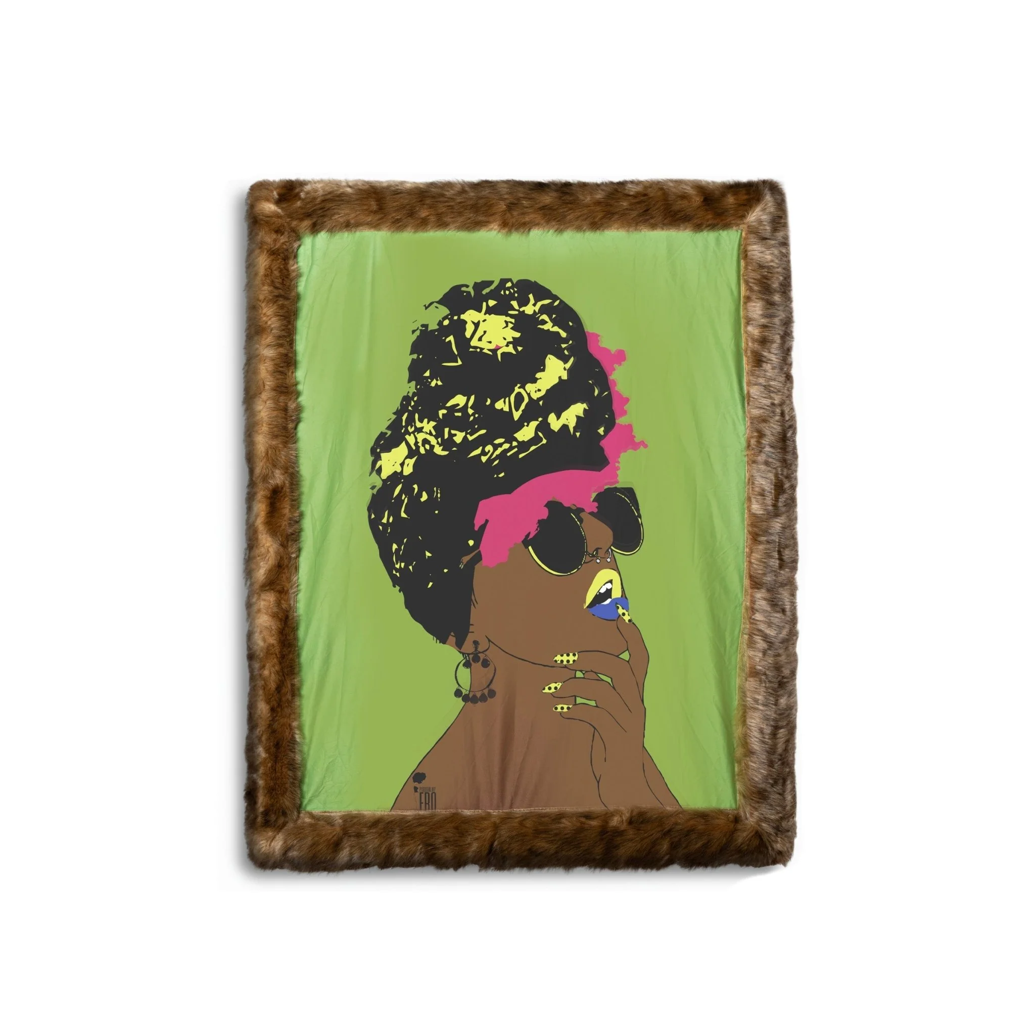 Mood Lime Green Faux Fox Fur Throw Blanket - Image 2