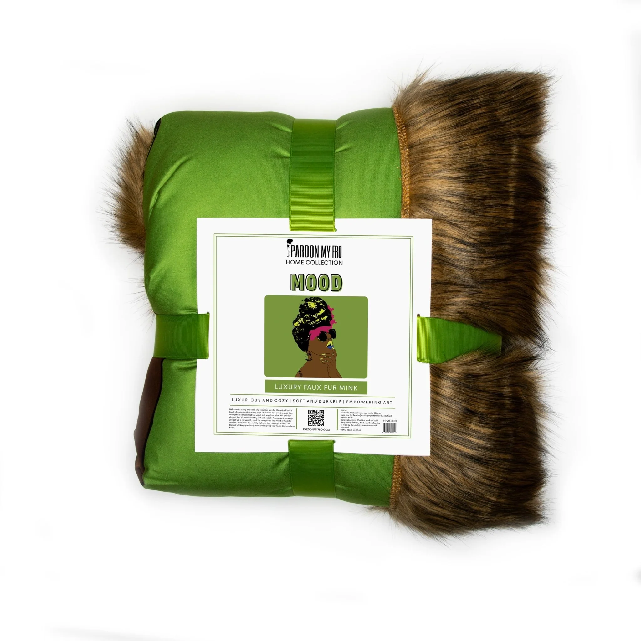 Mood Lime Green Faux Fox Fur Throw Blanket - Image 4