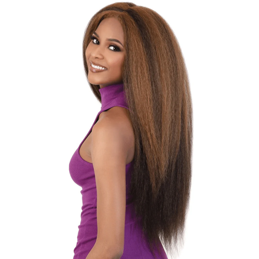 HBL.KIMIA Natural Kinky Straight Long Human Hair Blend Lace Wig - MoTown Tress - Image 3