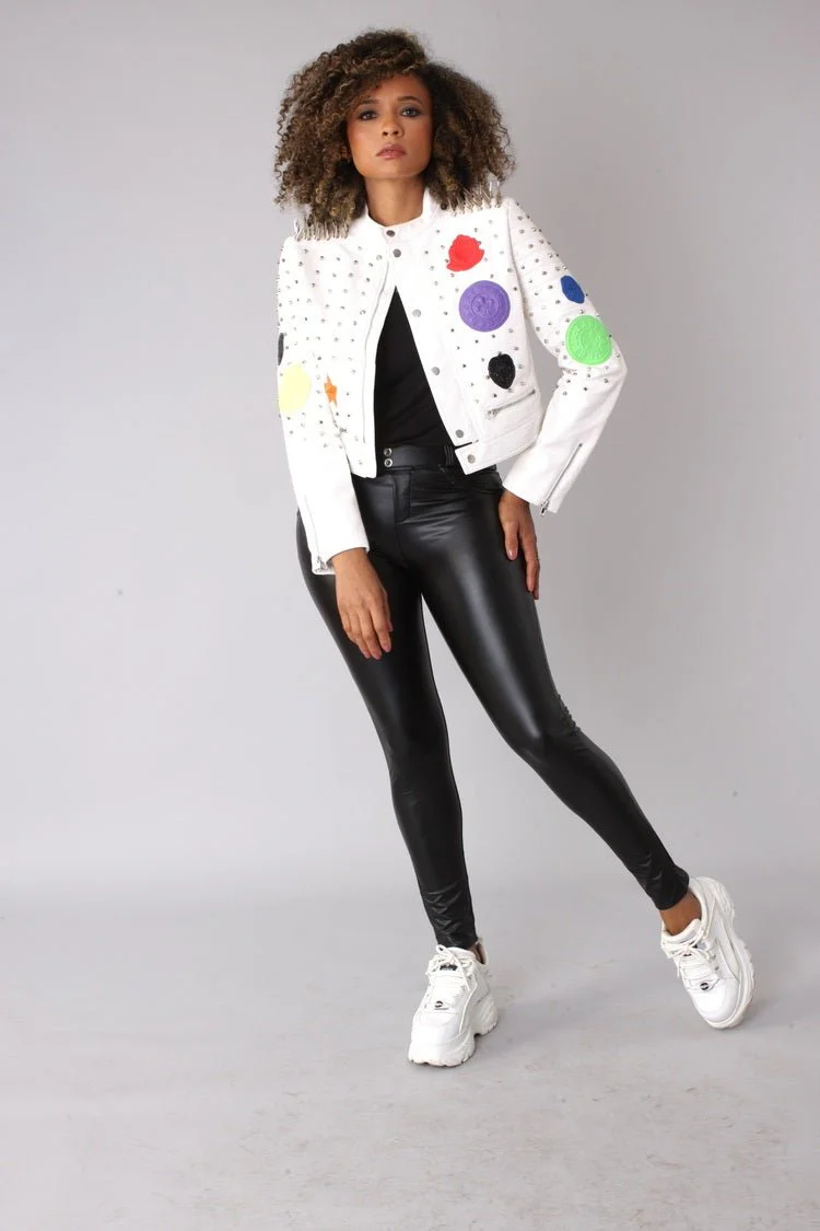 Multi Colored Studded Leather Jacket -81752 - Image 8