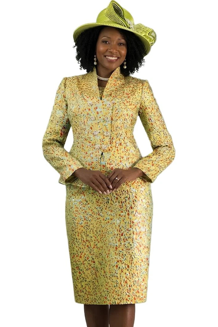 Multi-Tonal Lime Brocade Skirt Suit by Lily & Taylor