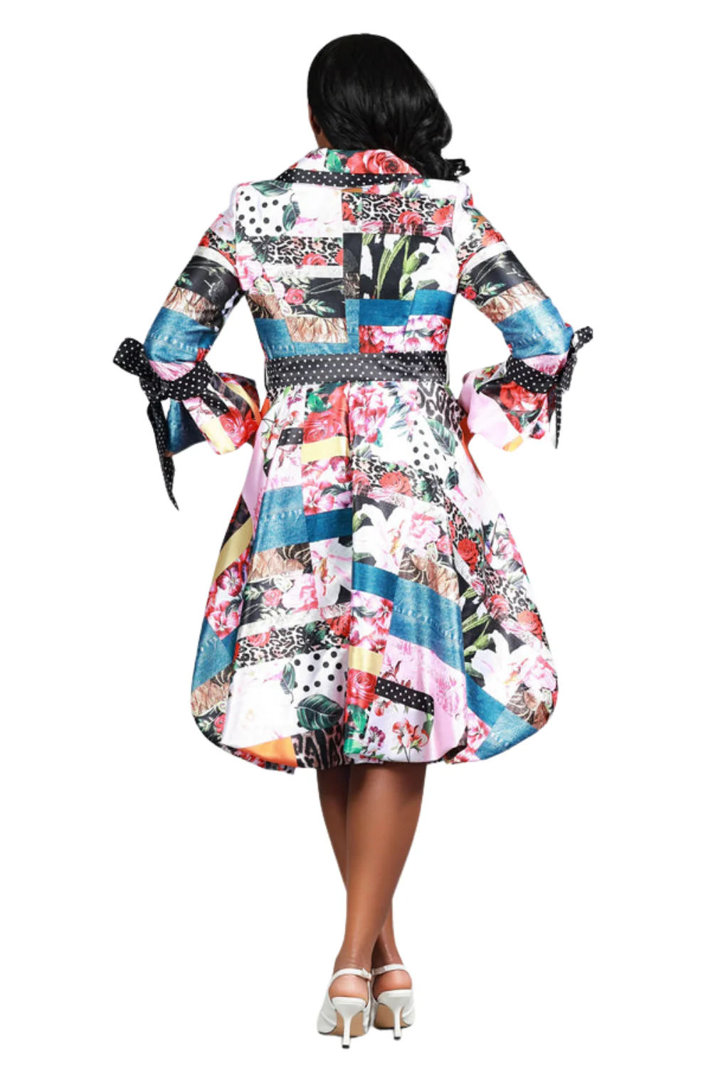 Notch Collar Print & Dot Shirt Drs w/ Belt - Image 2