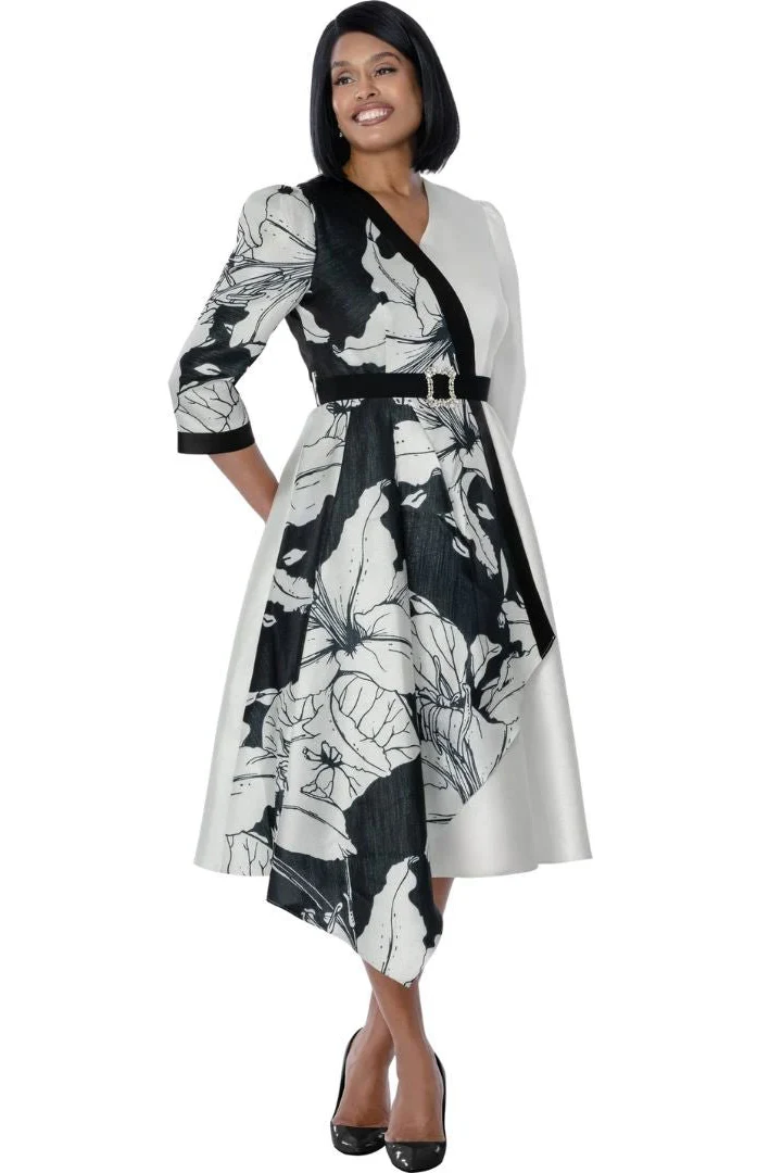 Black & White Floral Sketch Asymmetric Wrap Dress - Dresses by Nubiano