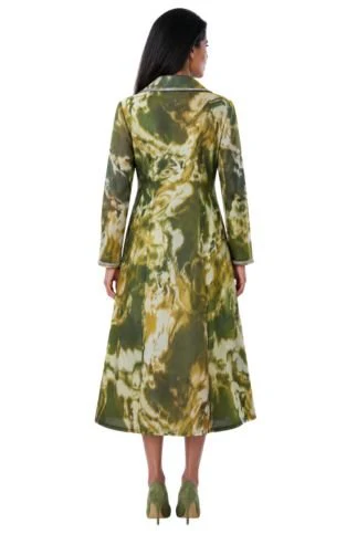 Olive Multi Marbled A-Line Coat Dress with Rhinestone Trim DN100731 - Image 2
