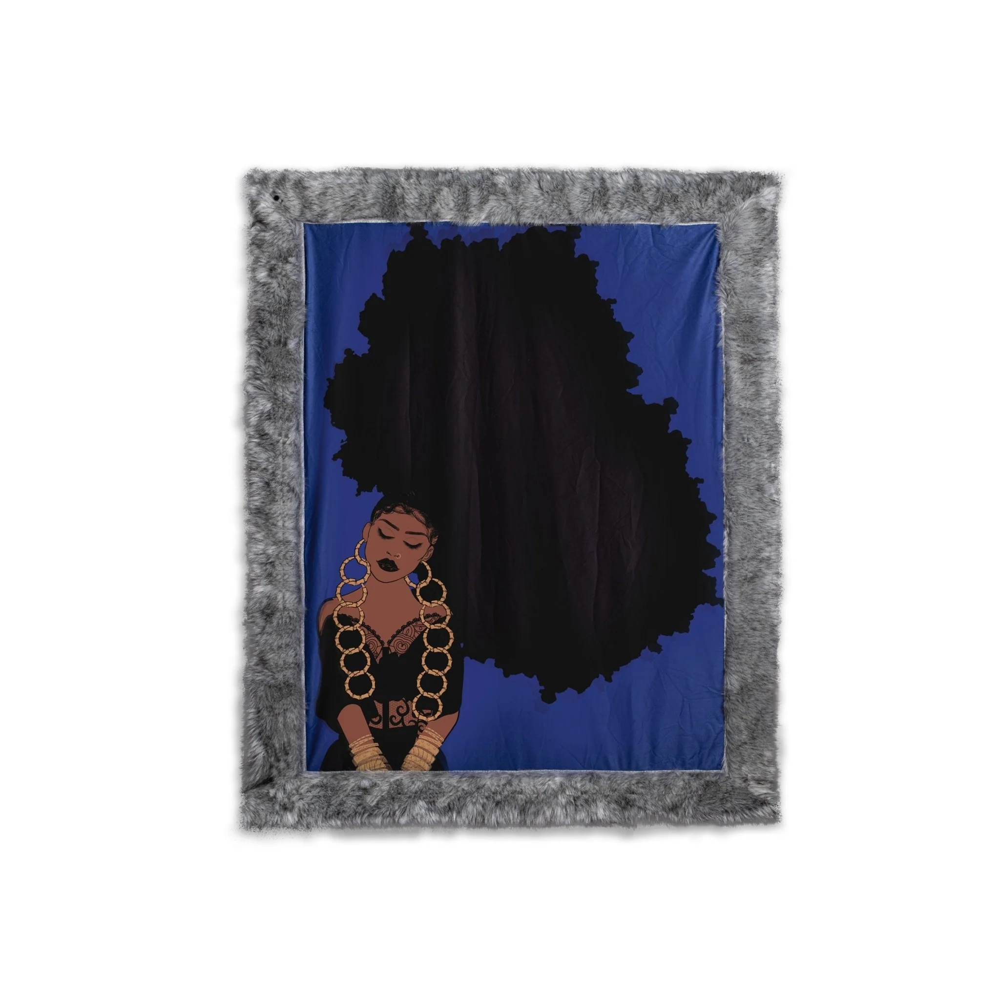 Onyx Blue & Gray Faux Fox Fur Throw Blanket - Image 2