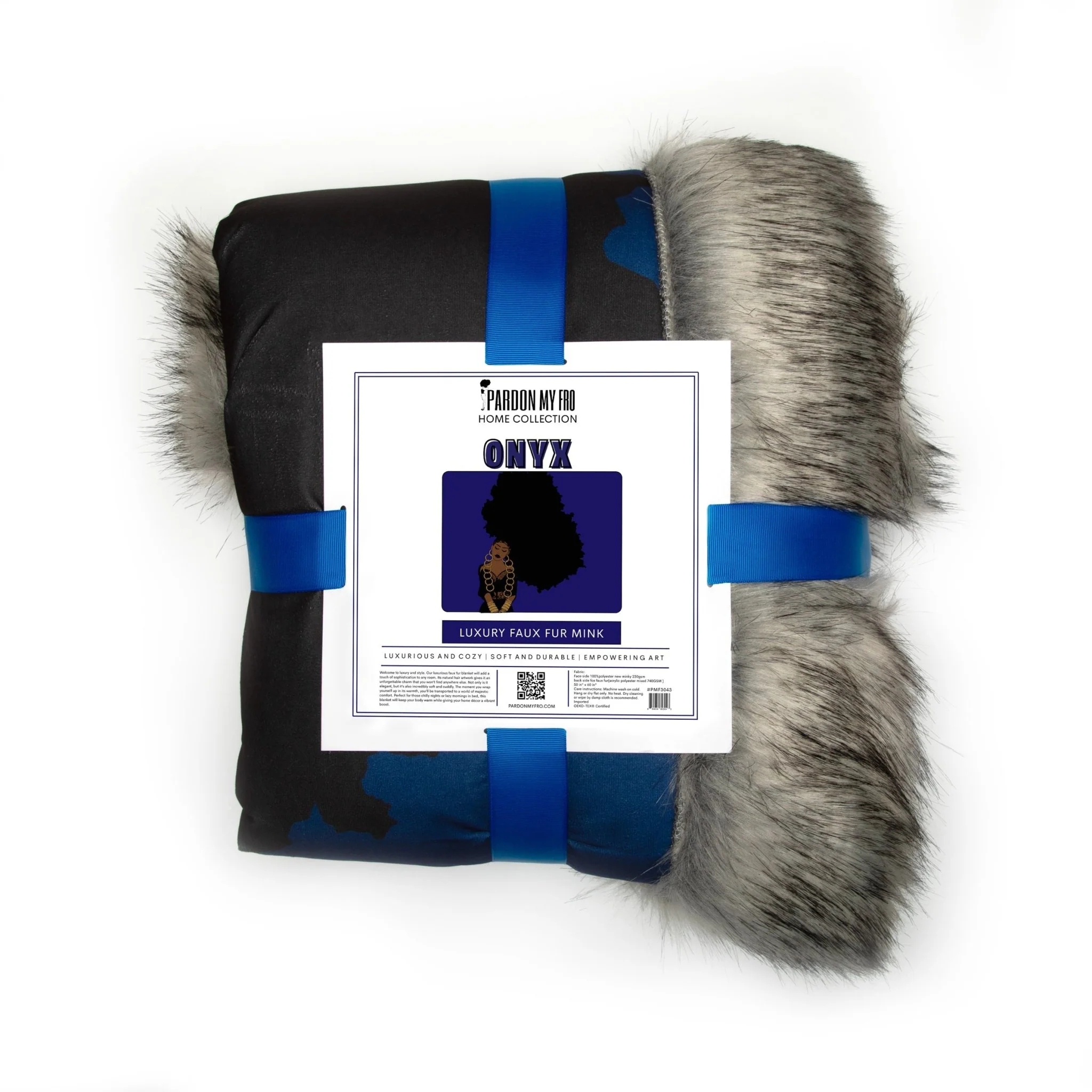 Onyx Blue & Gray Faux Fox Fur Throw Blanket - Image 4