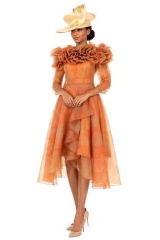 Orange Ruffle Collar High-Low Organza Dress - Image 2