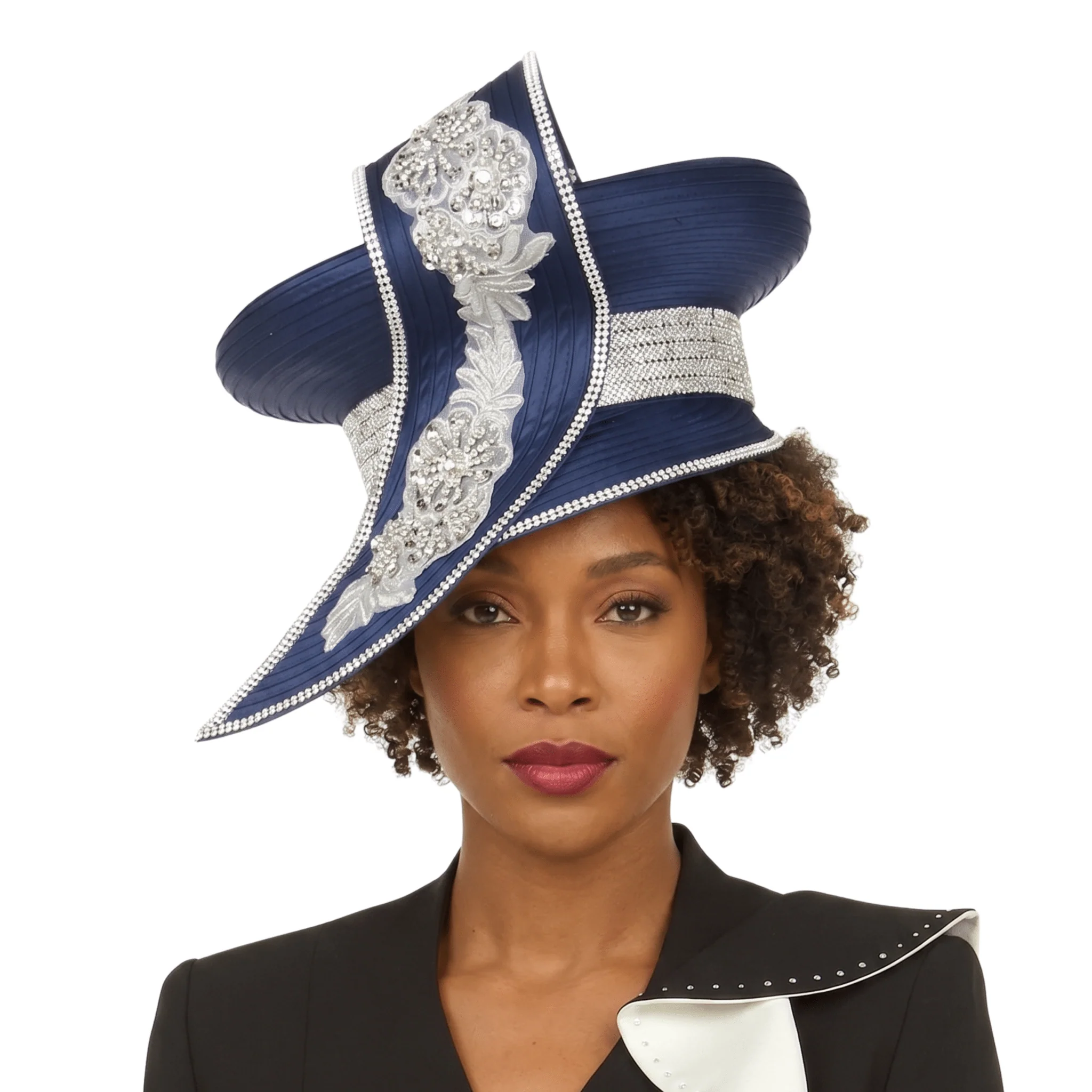 Oversize Pillbox Hat w/ Embroidery, Beads&Stones - Image 3