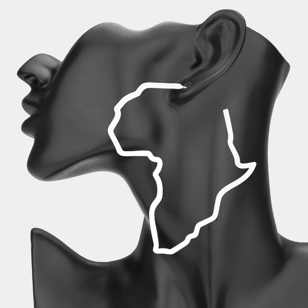 Oversized Cut Out Open Africa Map Hoop Earrings - Image 4