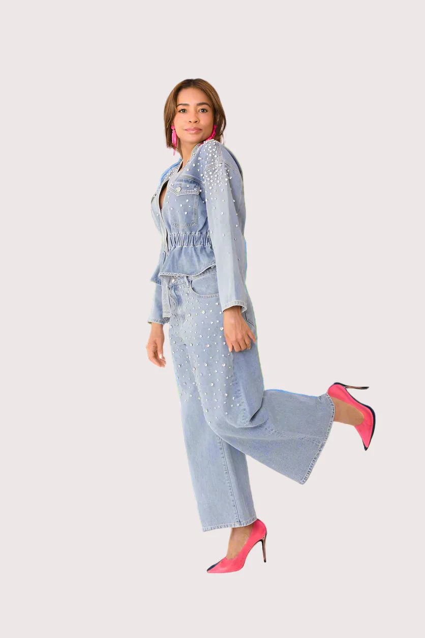 Pearl Cascade Peplum Denim Jacket - 82325 - Image 5