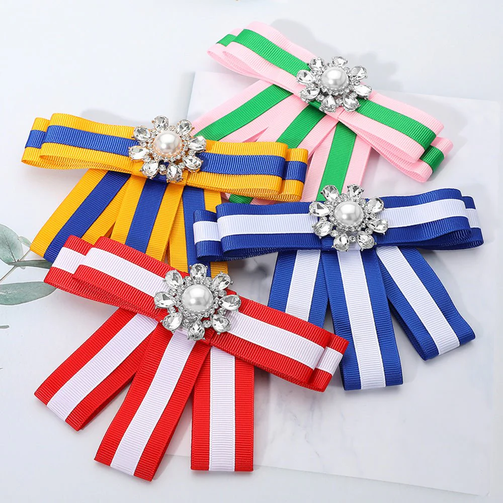 Pearl Cluster Pointed Color Block Bow Brooch / Hair Clip - Image 2