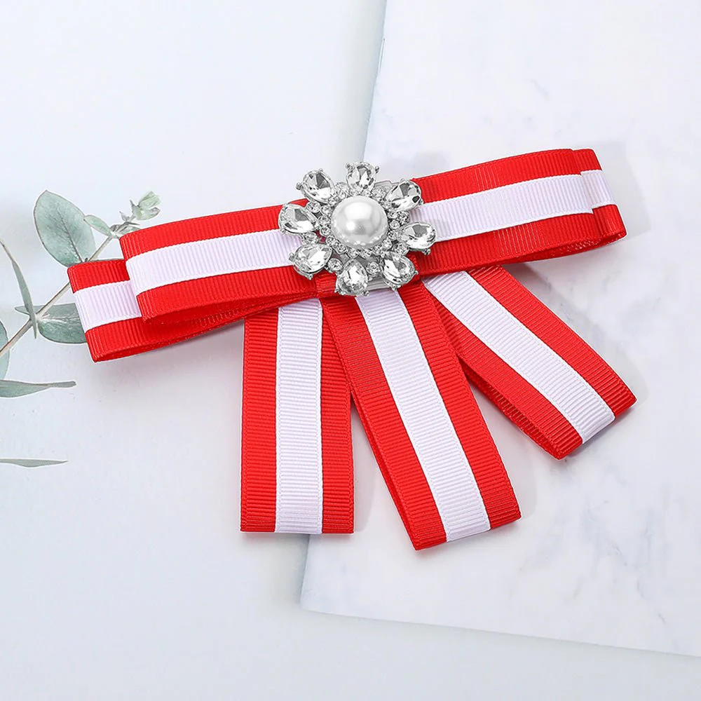 Pearl Cluster Pointed Color Block Bow Brooch / Hair Clip - Image 3