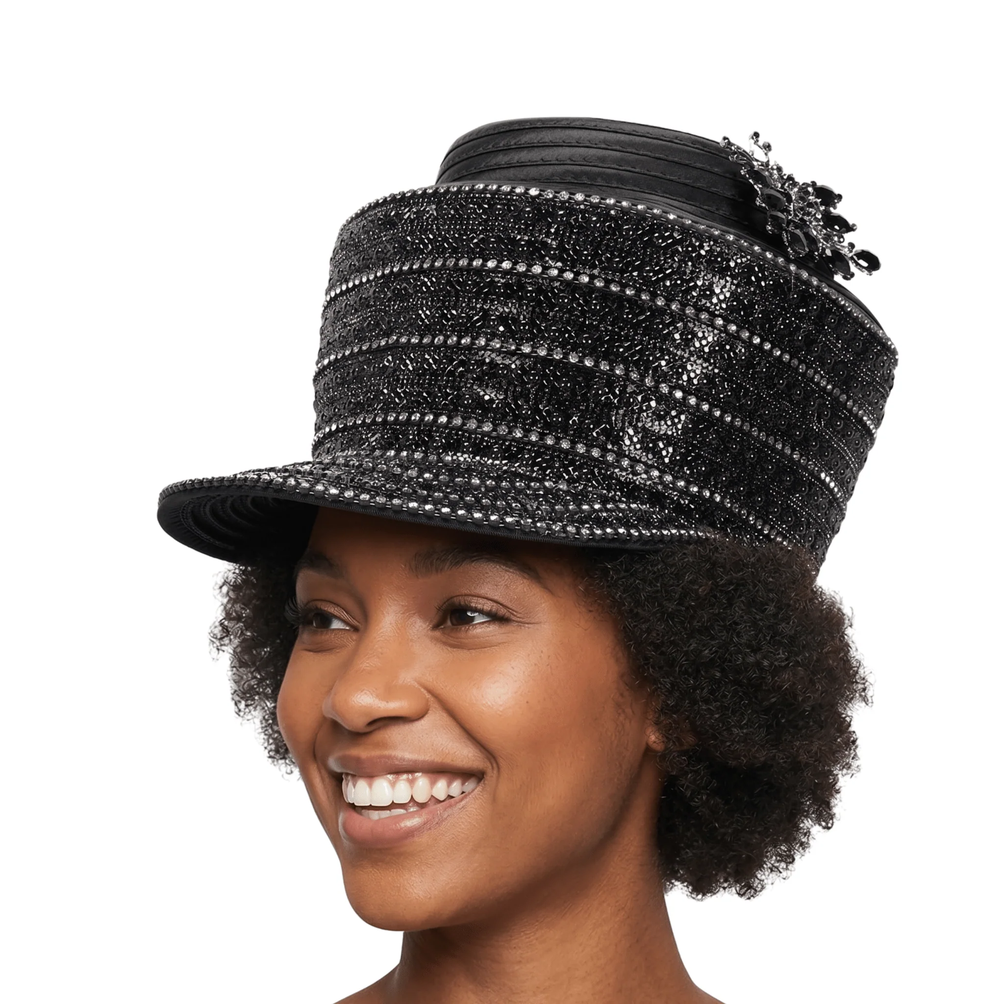 Pearl & Rhinestone Banded Cap Church Hat