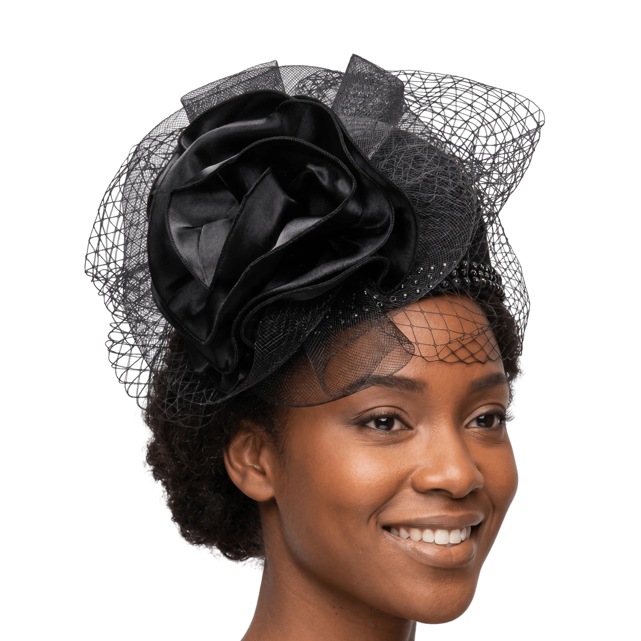 Pillbox Hat w/ Ovsz Flower and Veil - Image 2