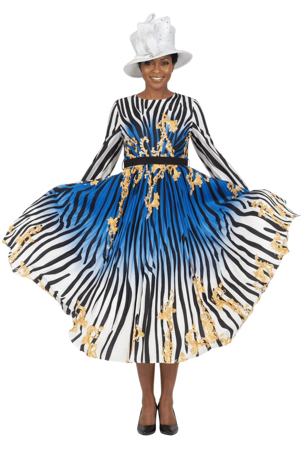 Pleated Dress in Multi Print Chiffon