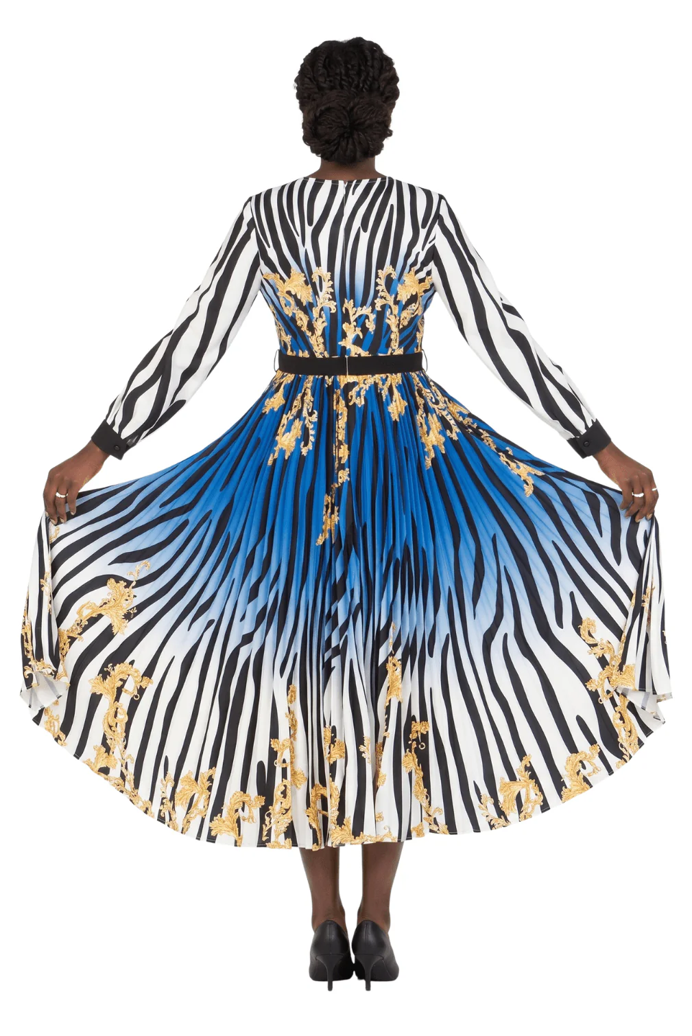 Pleated Dress in Multi Print Chiffon - Image 2