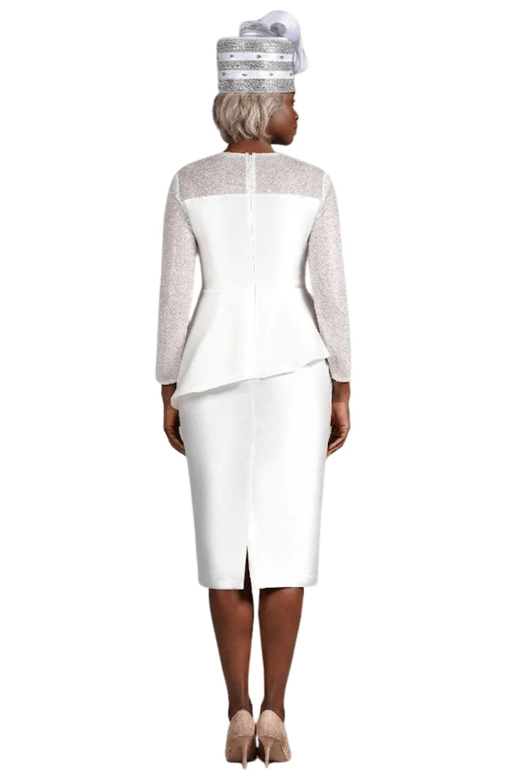Pleated Pplm Silky Twl Drs w/ See-thru Lace Slvs - Image 2