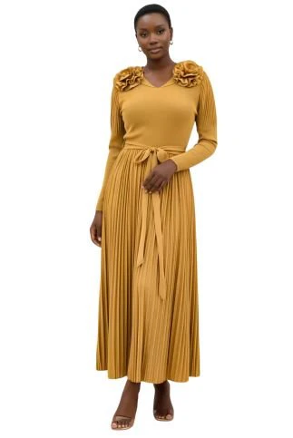Pleated Rosette Shoulder Midi Dress - 83003 - Image 4