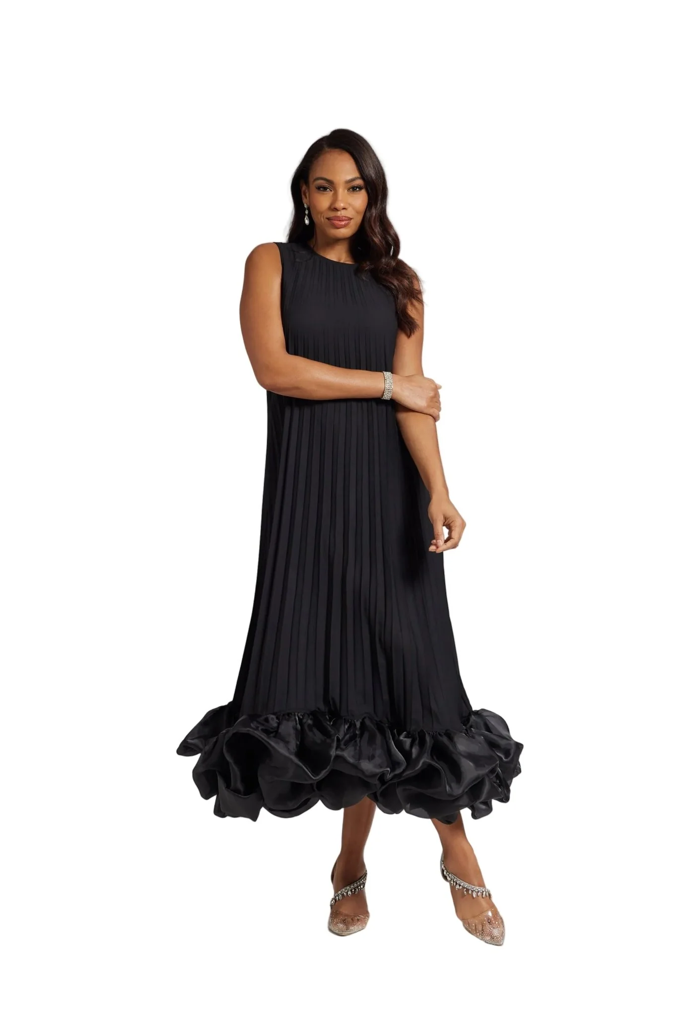 Pleats 'N' Ruffles Maxi Dress by Studio EY