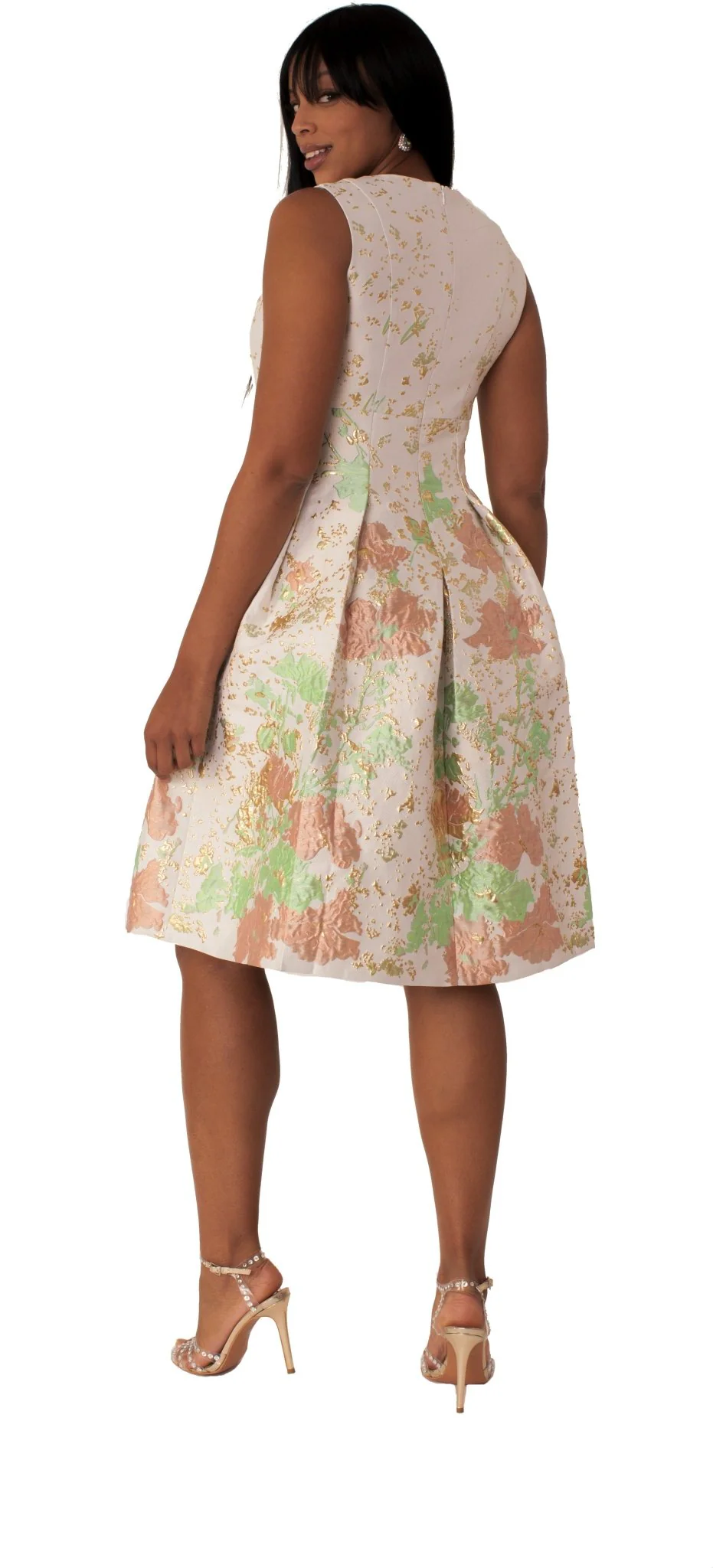 Plus Size Brocade Dress Set with Jacket & Brooch - 4830W - Image 6