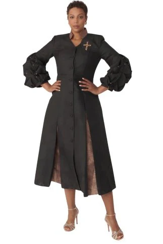 Plus Size Formal Church Coat Dress with Puff Sleeves and Pearl Cross – 4850W