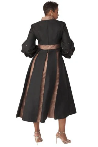 Plus Size Formal Church Coat Dress with Puff Sleeves and Pearl Cross – 4850W - Image 2