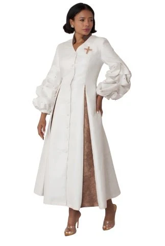 Plus Size Formal Church Coat Dress with Puff Sleeves and Pearl Cross – 4850W - Image 3