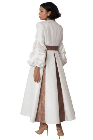 Plus Size Formal Church Coat Dress with Puff Sleeves and Pearl Cross – 4850W - Image 4