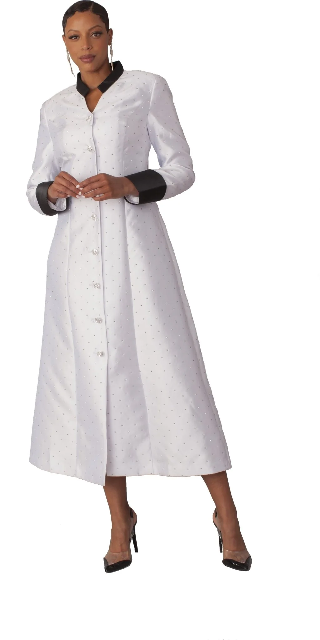 Plus Size Rhinestone Button Preaching Robe with Studded Detailing- 4816W
