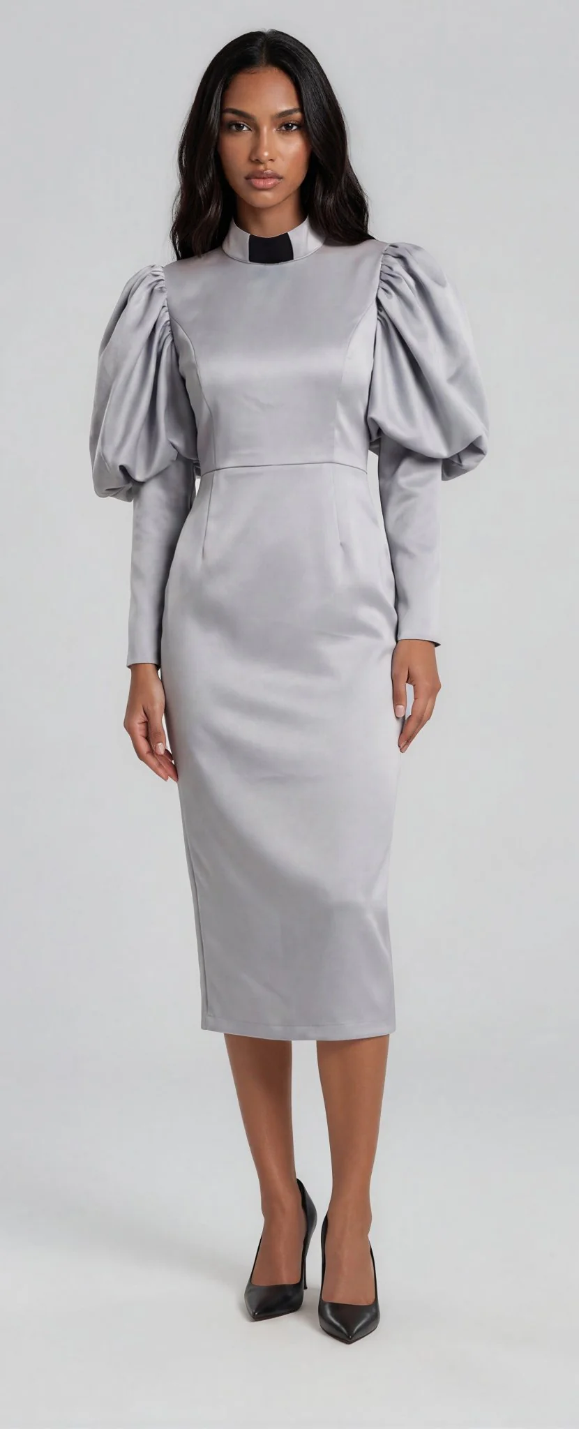 Plus Size Women's Clergy Dress with Puff Sleeves and Classic Collar- 4813W - Image 20