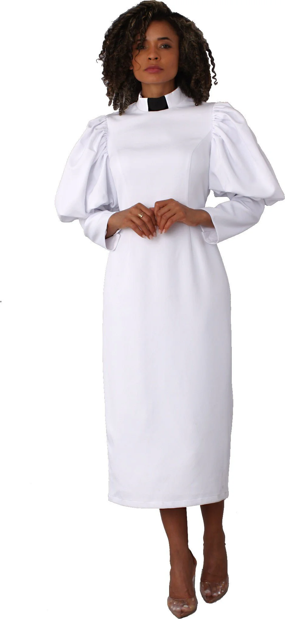 Plus Size Women's Clergy Dress with Puff Sleeves and Classic Collar- 4813W - Image 3