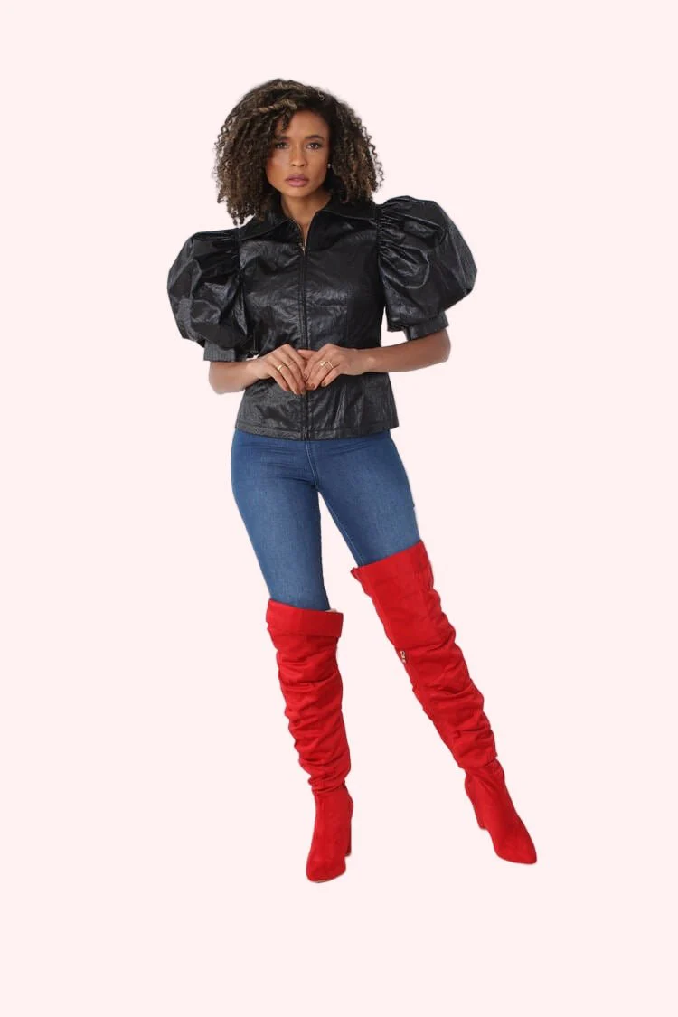 Puff Sleeve Faux Leather Jacket – Style 82014 - Image 5