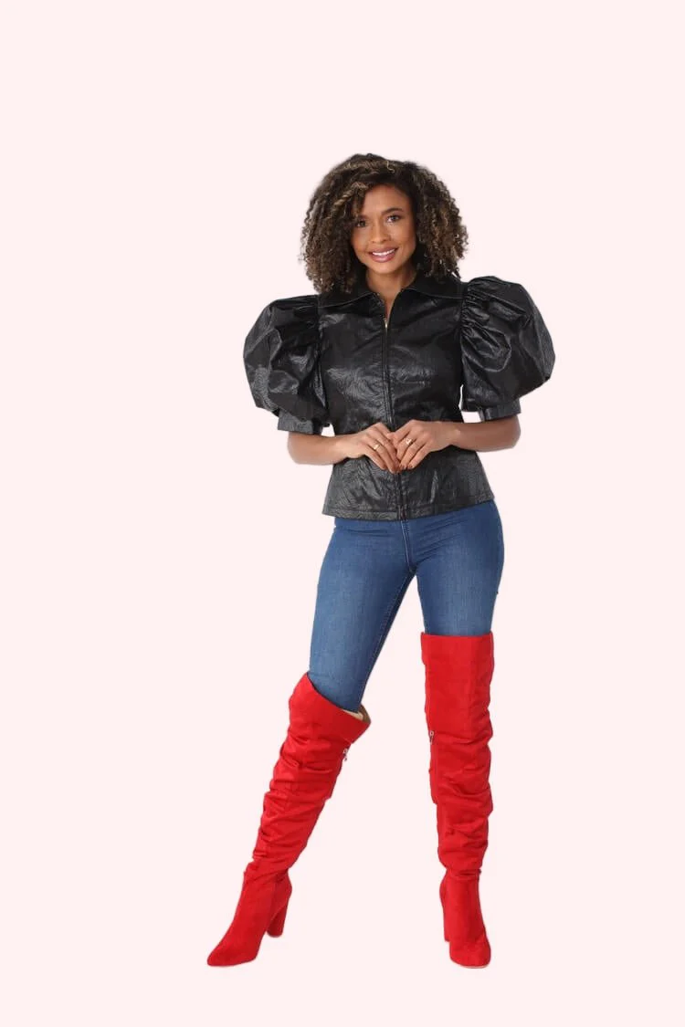 Puff Sleeve Faux Leather Jacket – Style 82014 - Image 6