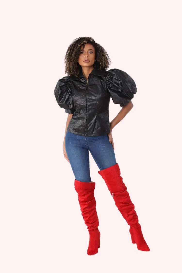 Puff Sleeve Faux Leather Jacket – Style 82014 - Image 8