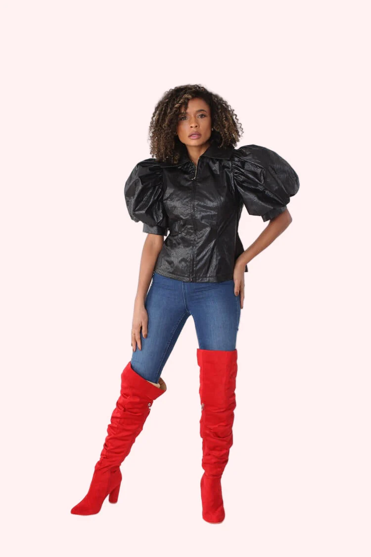 Puff Sleeve Faux Leather Jacket – Style 82014 - Image 9