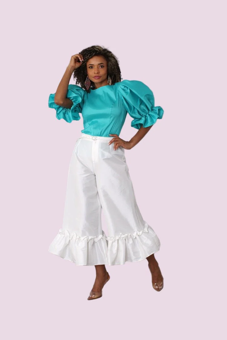 Puff Sleeve Satin Blouse -82211 - Image 5
