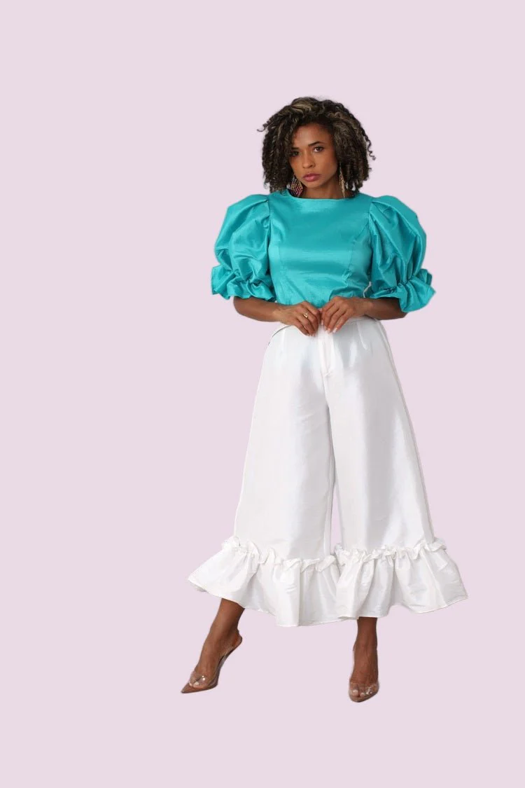 Puff Sleeve Satin Blouse -82211 - Image 7