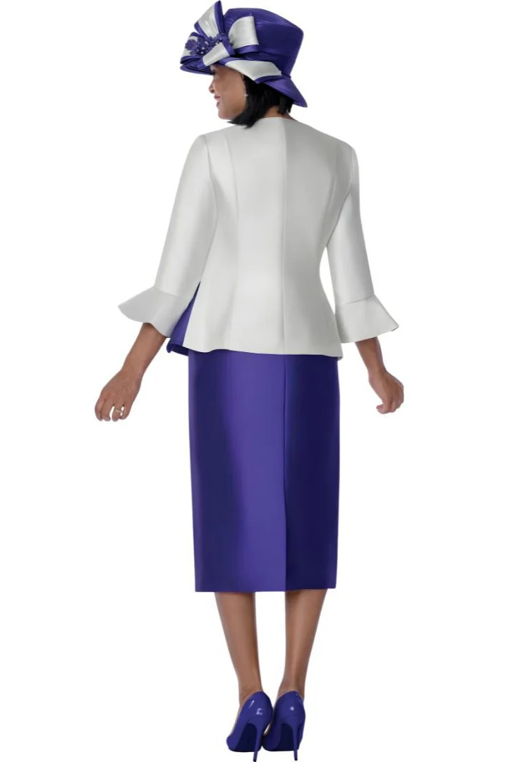 Purple & Ivory Floral Applique Peplum Church Suit - Image 2