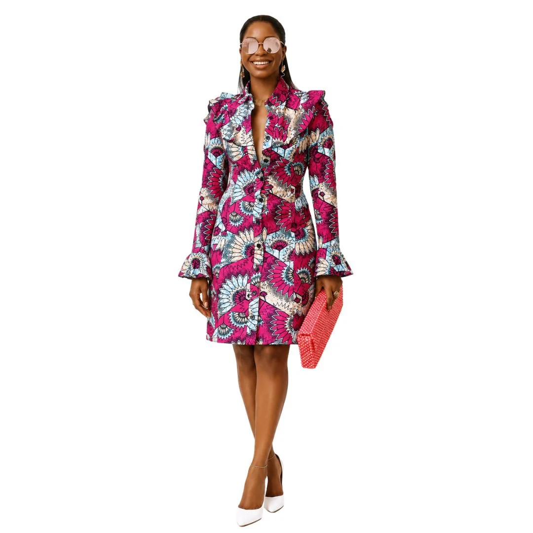 RERE AFRICAN PRINT BUTTON FRONT SHIRT DRESS