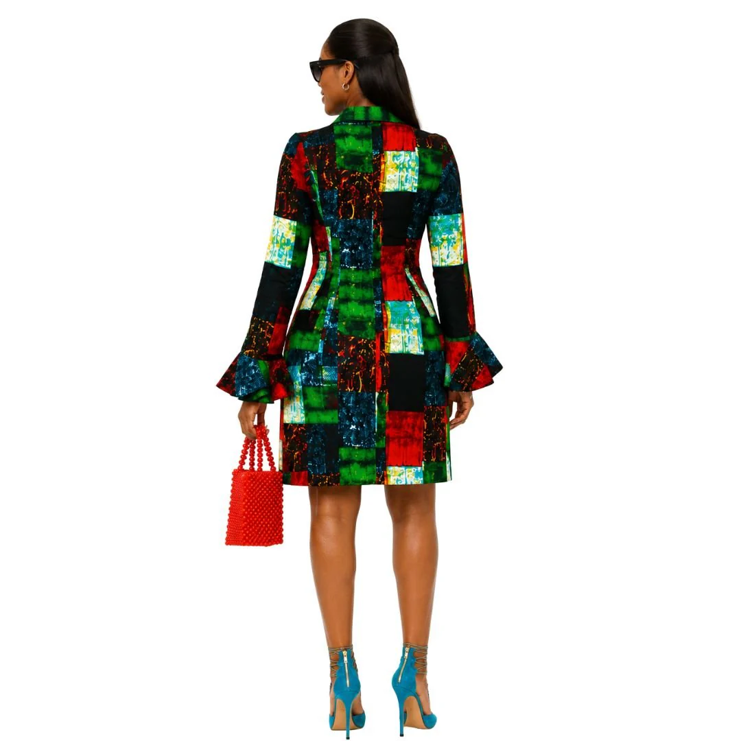 RERE AFRICAN PRINT BUTTON FRONT SHIRT DRESS [MULTICOLOR] - Image 3