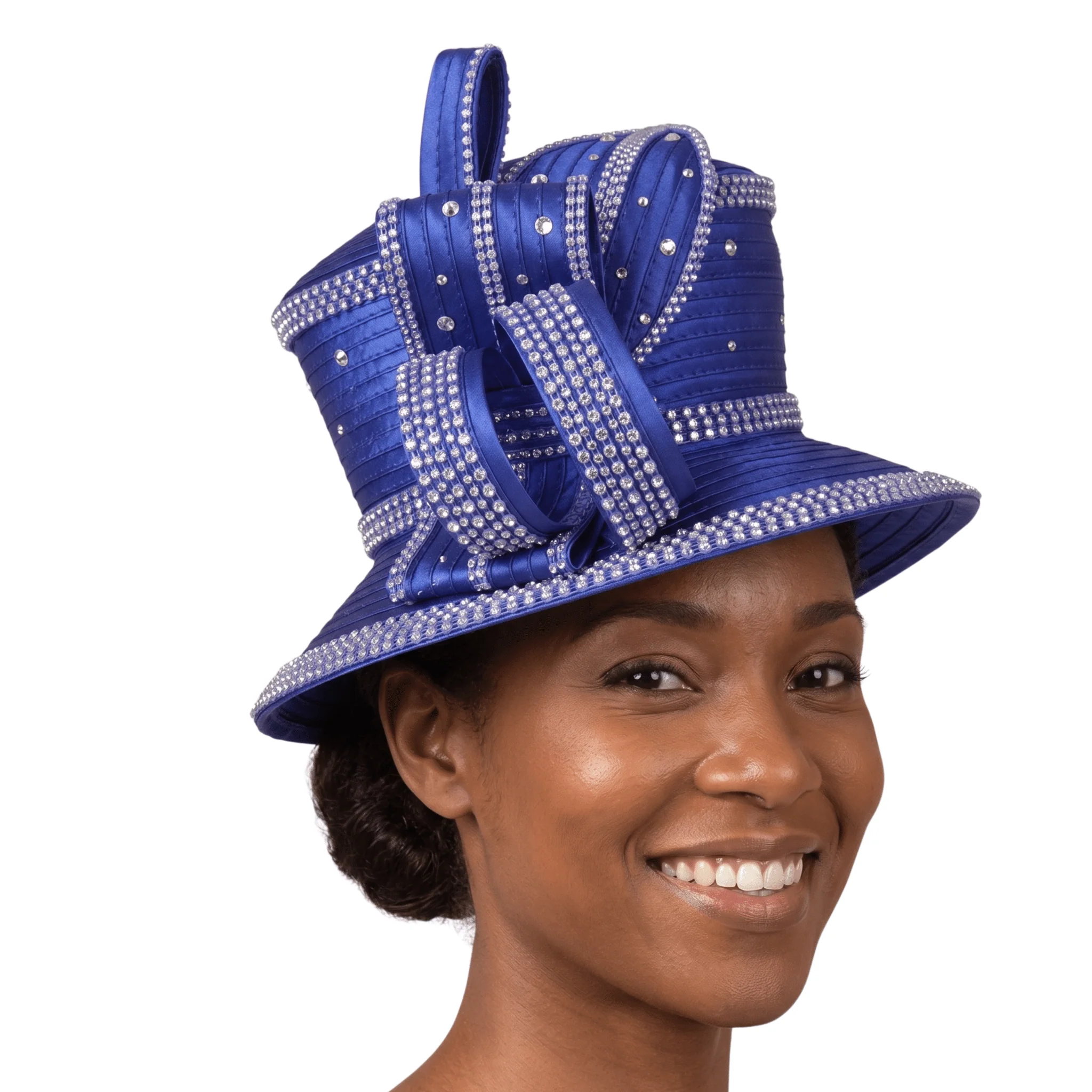Rhinestone Embellished Sculpted Wide-Brim Hat