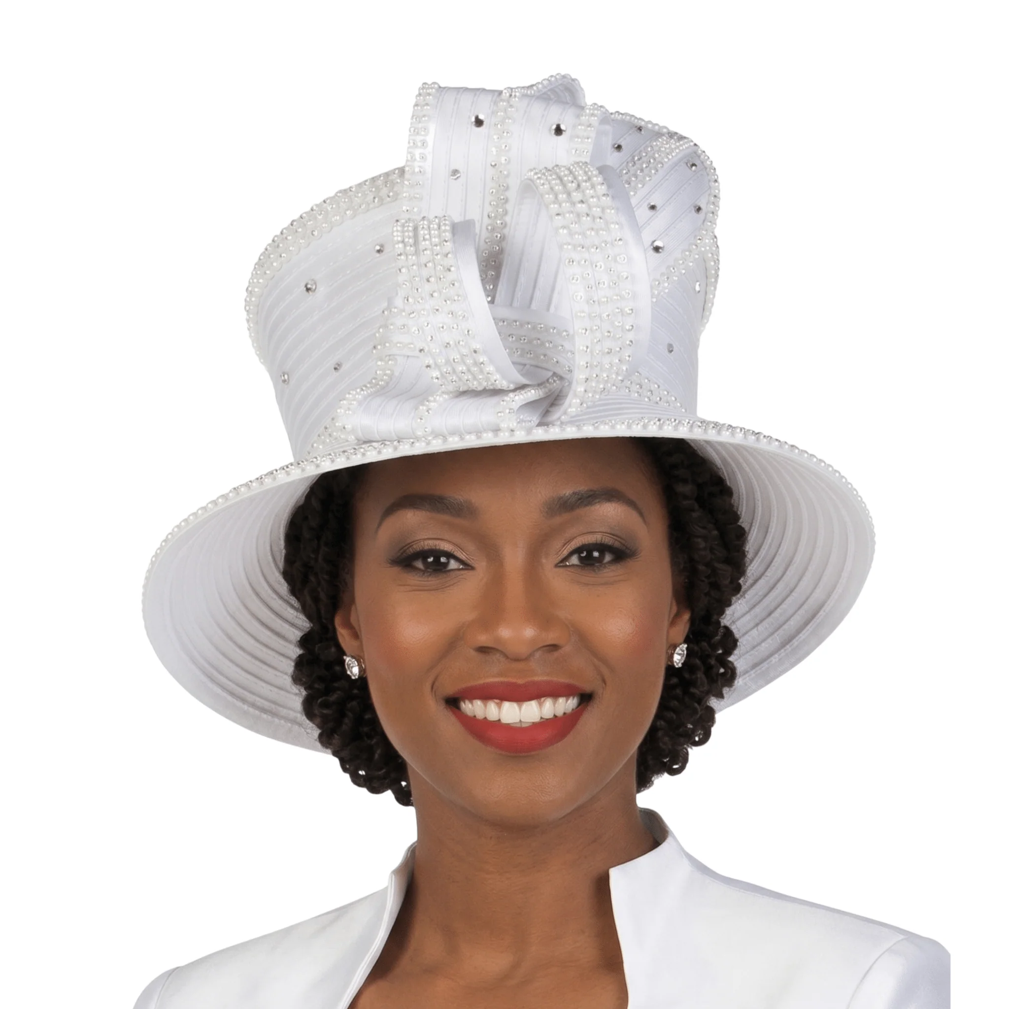 Rhinestone Embellished Sculpted Wide-Brim Hat - Image 4