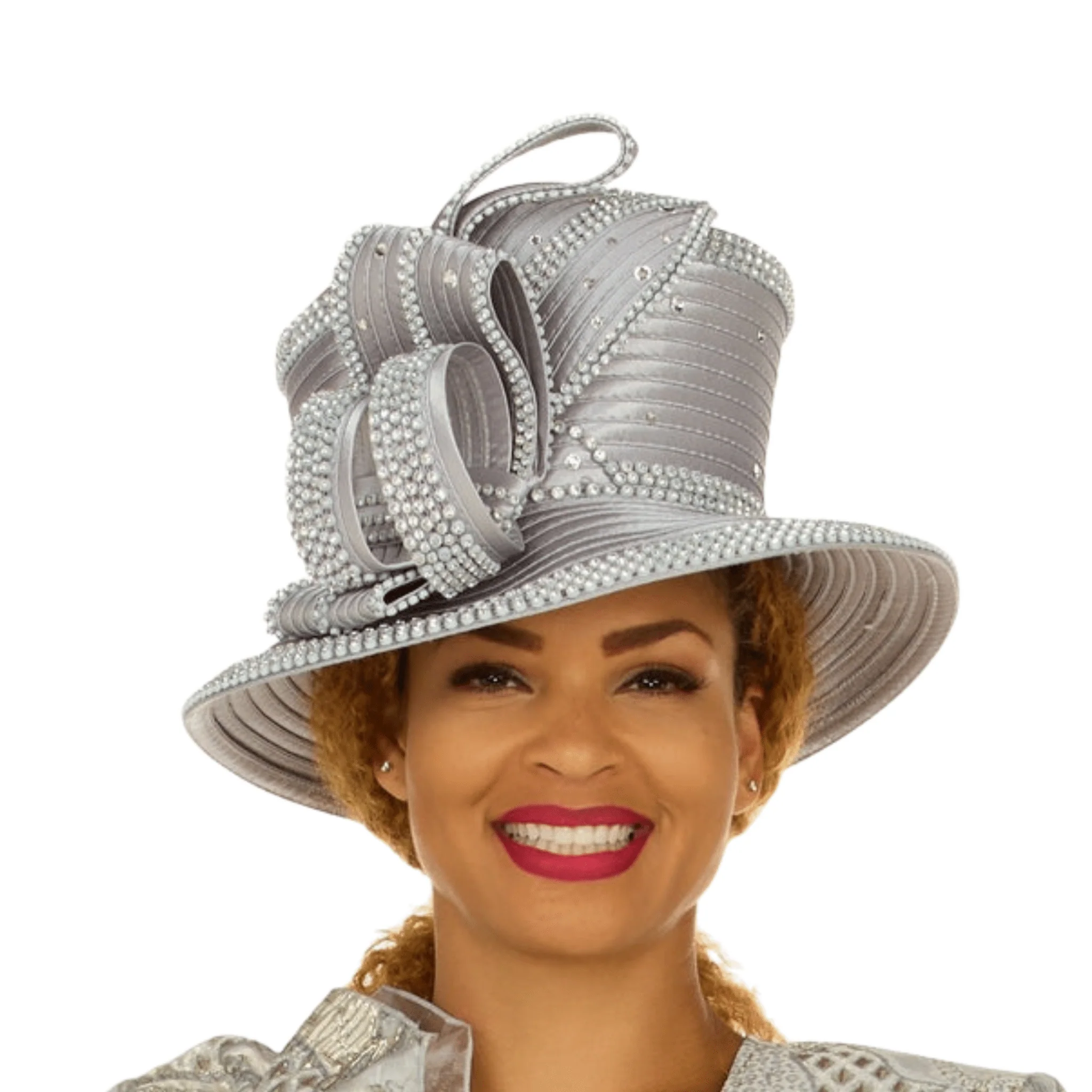 Rhinestone Embellished Sculpted Wide-Brim Hat - Image 6