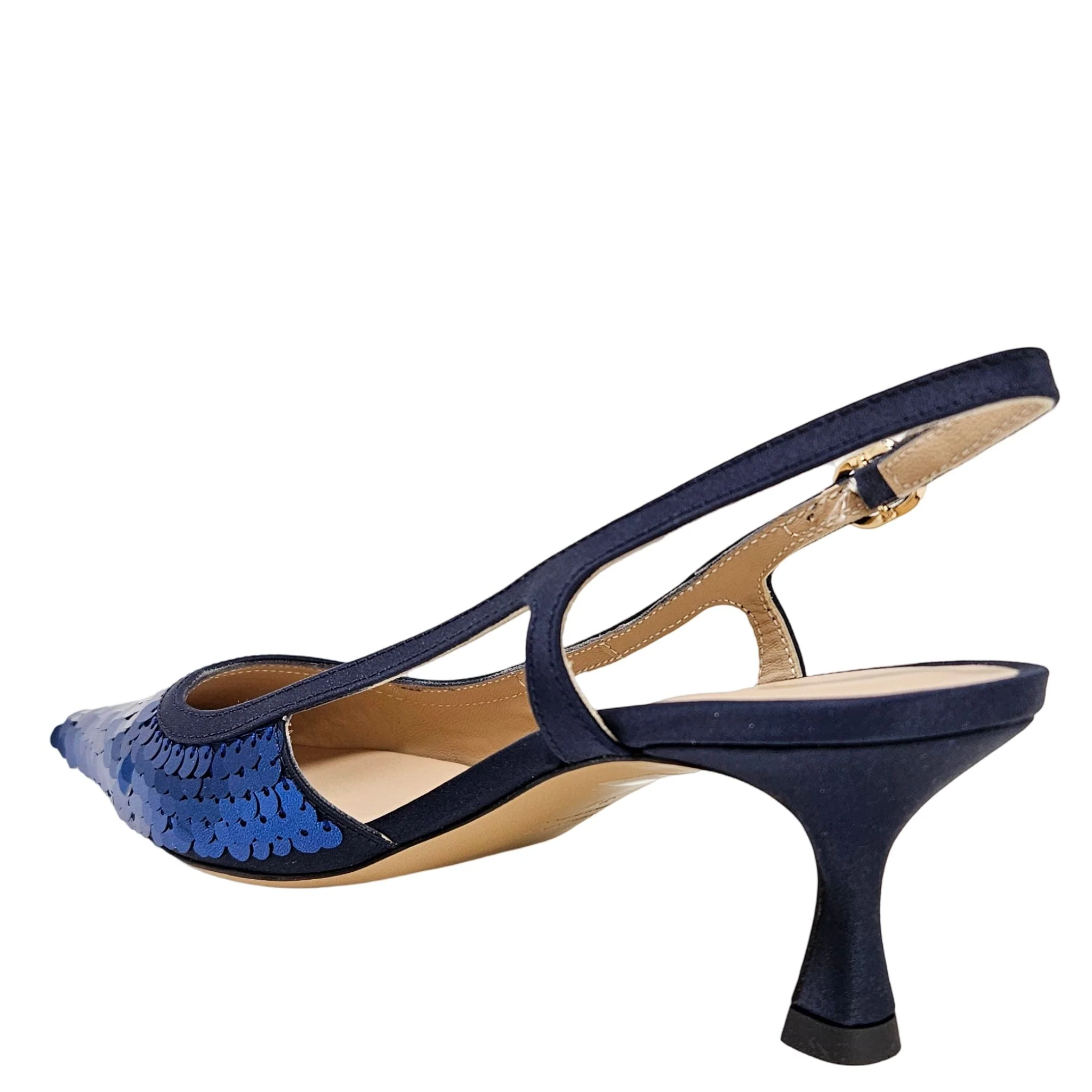 Roberto Festa Navy Sequence Snip Toe Slingback Heel - Image 3
