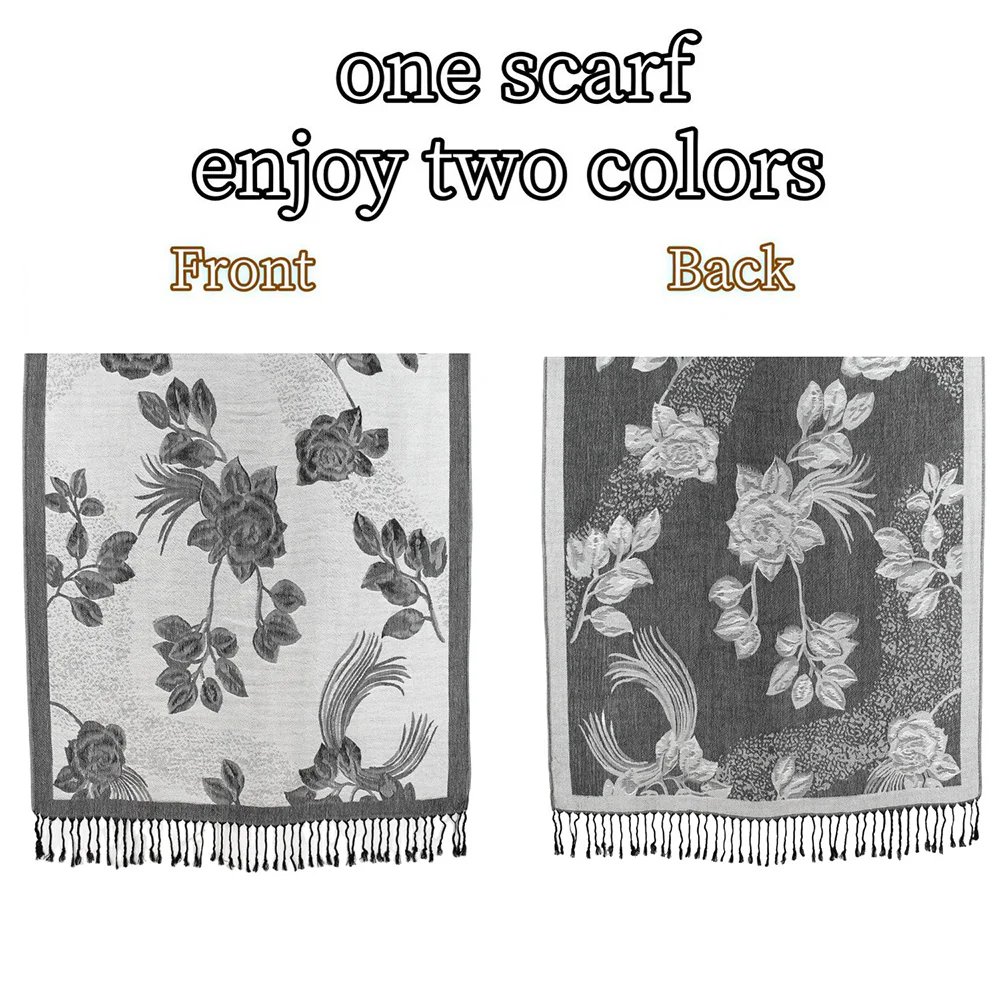 Rose Floral Pashmina Reversible Scarf Shawl - Image 8