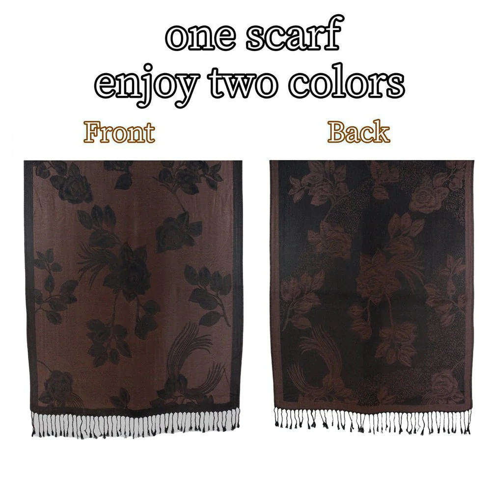 Rose Floral Pashmina Reversible Scarf Shawl - Image 9