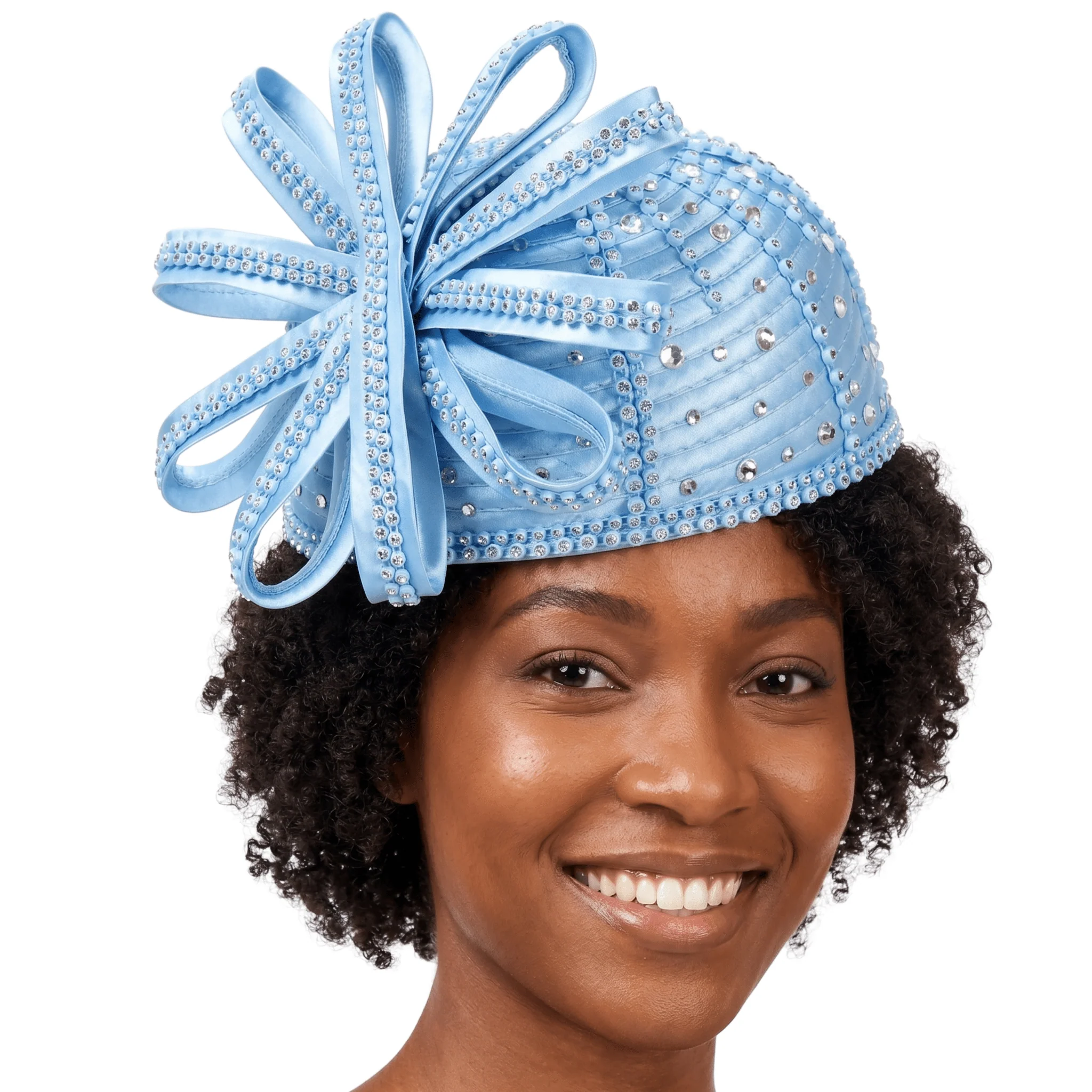 Round Pillbox Hat w/ Flwr Ribbon&Scattered Stones - Image 3