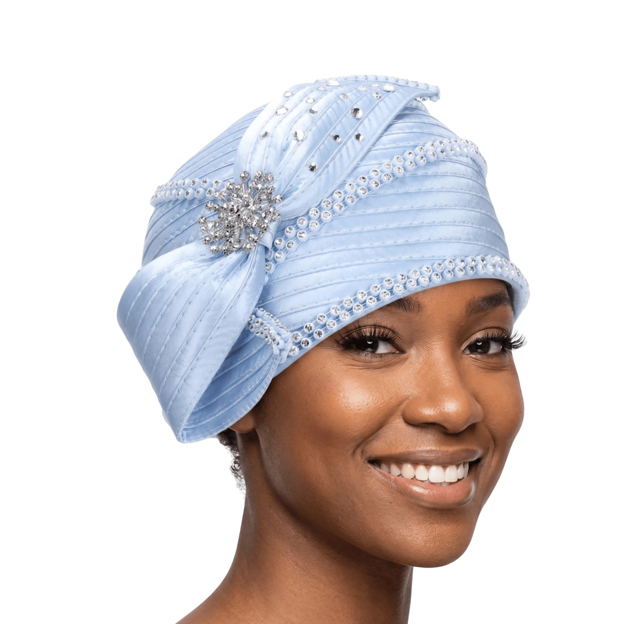 Round Ribbon Hat w/ Brooch and Rhinestoned Strip - Image 6